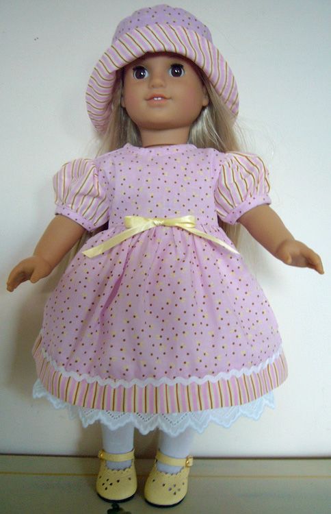 DOLL CLOTHES fits American Girl Lilac/Yellow Dress, Hat  