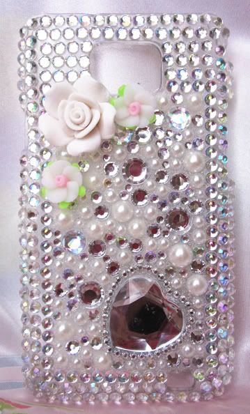 Bling Rhinestone Samsung Galaxy S2 i9100 Plastic Hard Case White Pearl 