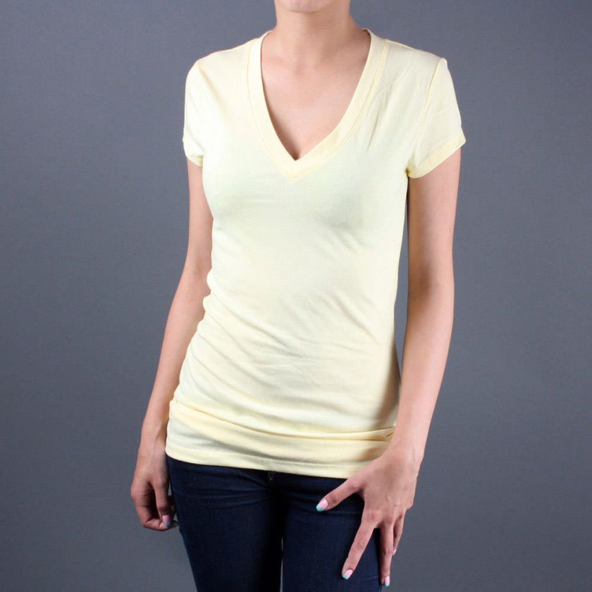   /Junior Basic Plain Short Sleeve V NECK Stretch Slim T Shirt TOP SML