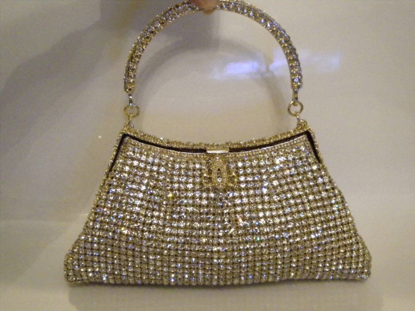 VINTAGE LOOK Golden CRYSTAL HAND WREATH EVENING BAG  