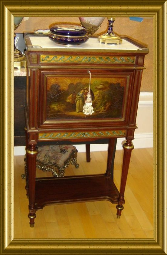 ANTIQUE FRENCH VERNIS MARTIN DESK SECRETARY W/ PAINTING  