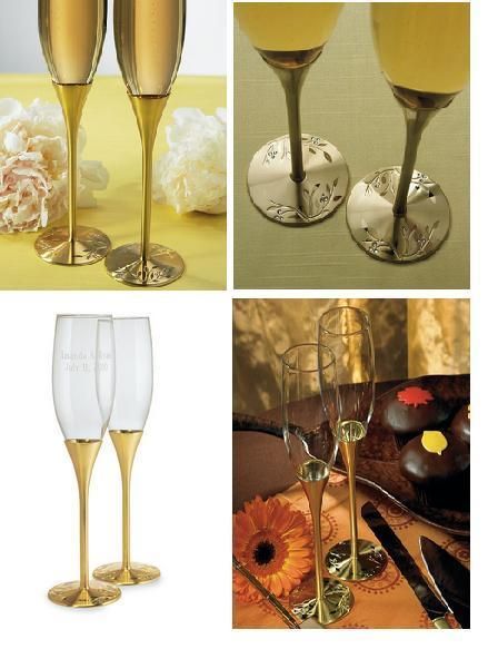   Personalized / Engraved VENICE GOLD Swarovski Crystals Toasting Flutes