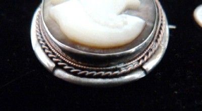  Lot Sterling Silver Victorian Italian Shell Glass Cameo Brooch Pendant