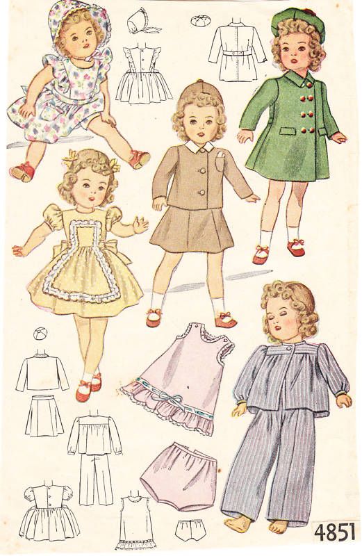 14 Vintage Year 1934 Doll Pattern 4851  