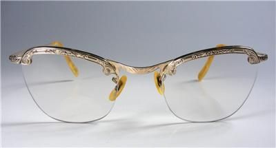 ORNATE 1960s 10/12K GOLD FILIGREE RIMLESS LADIES RETRO VINTAGE 