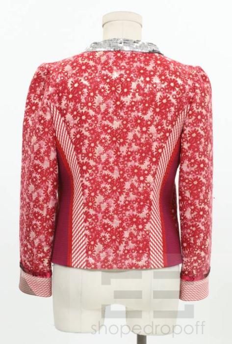 Marc Jacobs Fuchsia & Silver Metallic Sequined Floral Brocade Jacket 