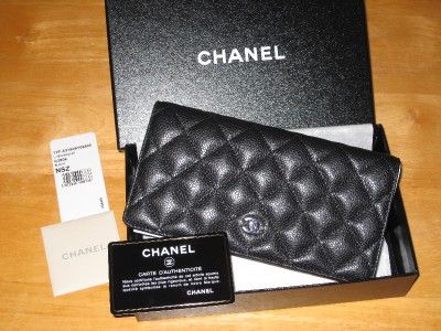 CHANEL Classic YEN HOLDER BLACK Caviar Leather w/ RED interior Wallet 