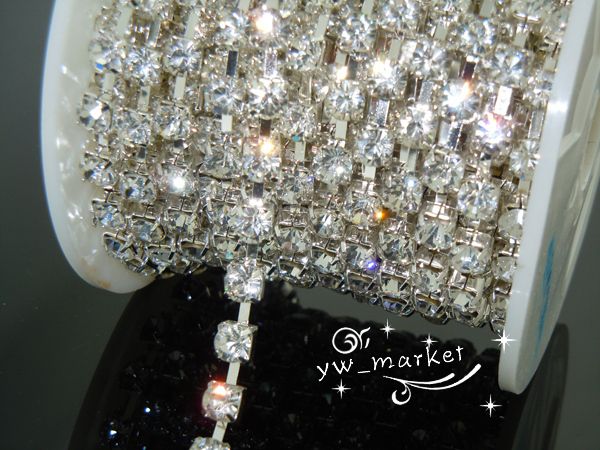 10 yard Diamante 6mm Clear Rhinestone Chain Silver SS28  