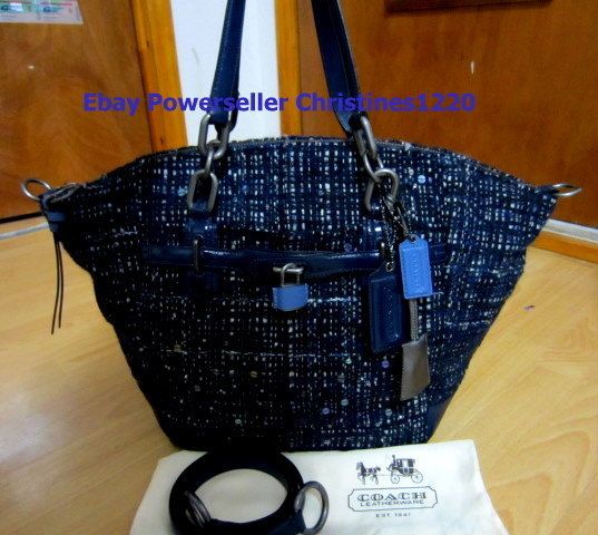 NWT Coach 17813 Blue Tweed CHELSEA BOUCLE EMERSON SATCHEL Bag Tote 