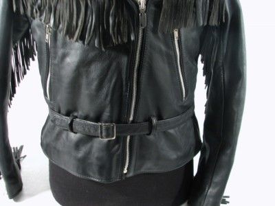 Vintage Harley Davidson Black Leather Jacket w/Fringe 42W American 