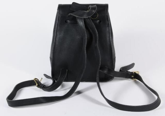 Vintage Coach Black Soft Leather Mini Backpack Daypack Drawstring Top 