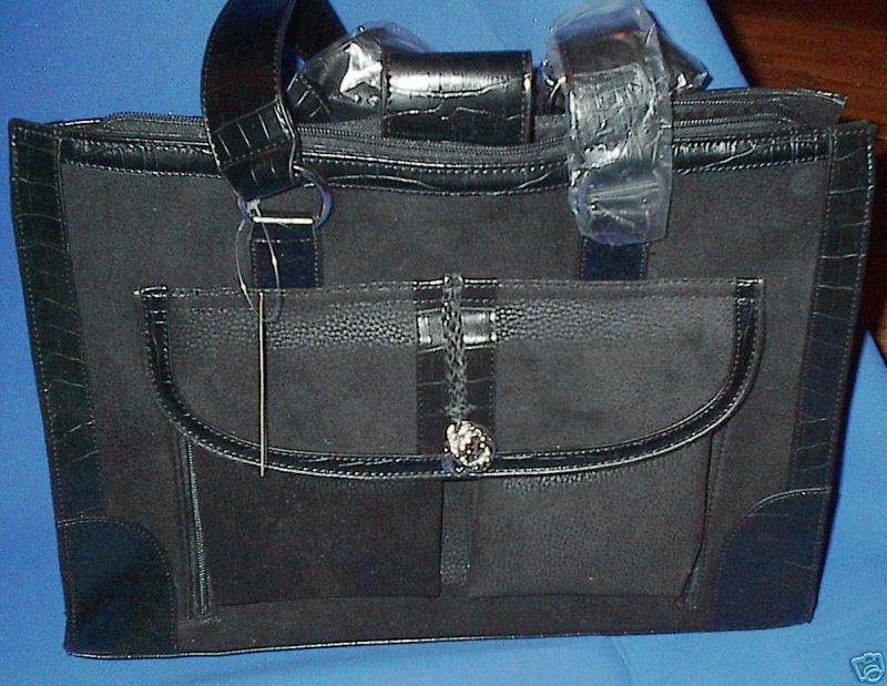 COLDWATER CREEK BLACK/SUEDE/TRIM COMPUTER BAG ISABELLA   