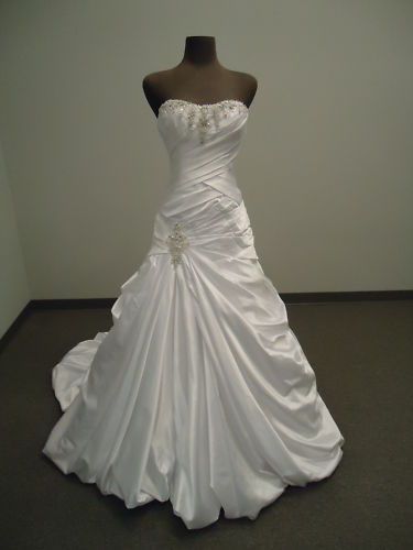 New white 395 satin beads A line wedding dress sizeAll  