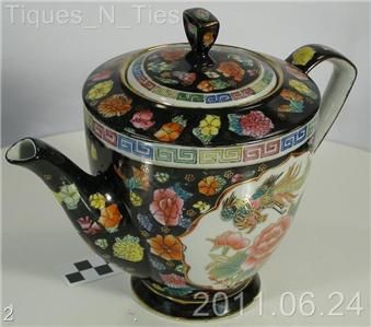 Antique Chinese Famille Phoenix & Peony Rose Teapot  