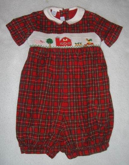 Baby Boys Plaid Vive la Fete Smocked Farm Barn Romper Outfit 24 m 