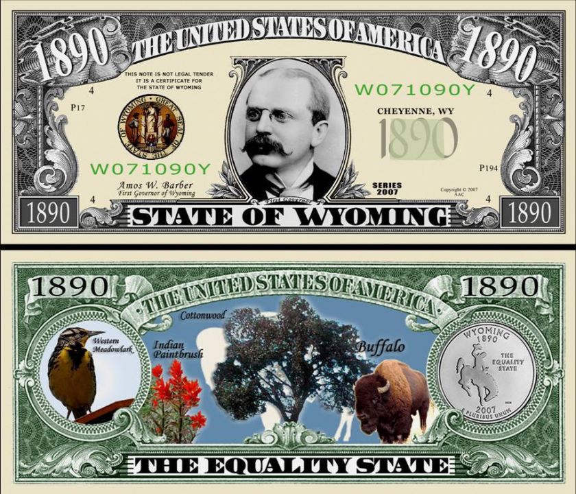 STATE OF WYOMING QUARTER DOLLAR BILL (500 Bills)  