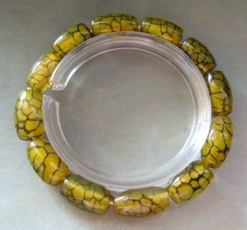 Dragon Skin Agate Gem Drum Beads Elastic Bracelet  