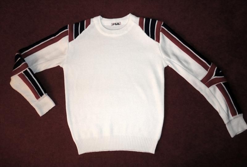 FILA Vintage 80s Padded Red White Blue Stripe SKI SWEATER Bjorn Borg 