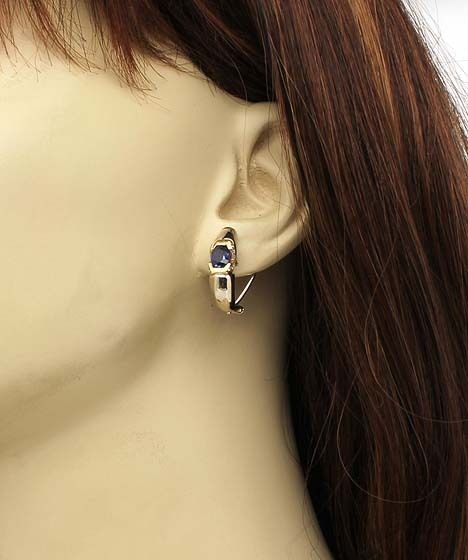 18K GOLD 2.3 CTS DIAMONDS & SAPPHIRE HUGGIE EARRINGS  