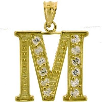 10K YELLOW GOLD CZ INITIAL M CHARM GIFT PENDANT  