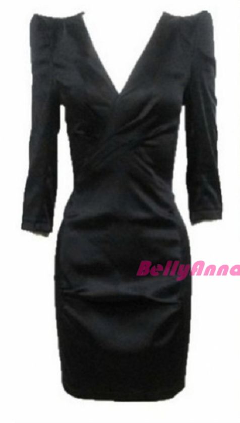 Black Deep VNeck Power Shoulder Formal Cocktail Dress  