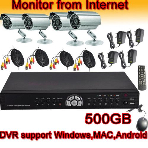 4CH DVR 500GB outdoor Color security camera CCTV Kits  