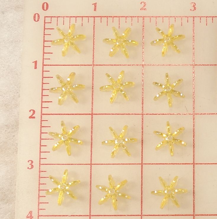 12 Vintage Starflake beads Yellow 18mm Made n Hong Kong  