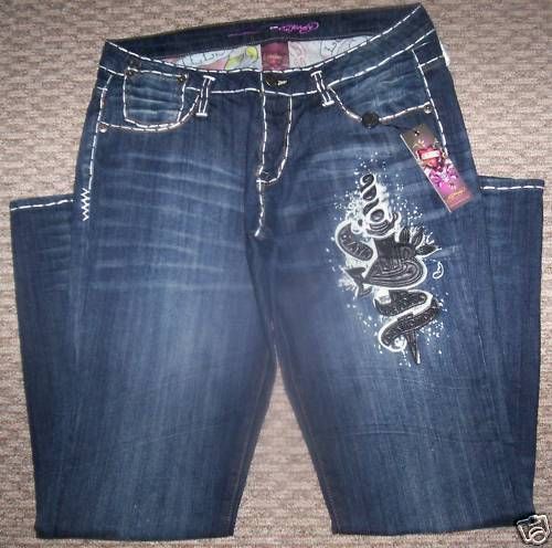 NWT ED HARDY BLACK ROSE DAGGER JEANS WOMENS PLUS SZ 20  