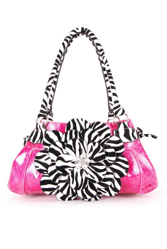 Rhinestone Zebra Flower Purse Side Tie FUCHSIA  