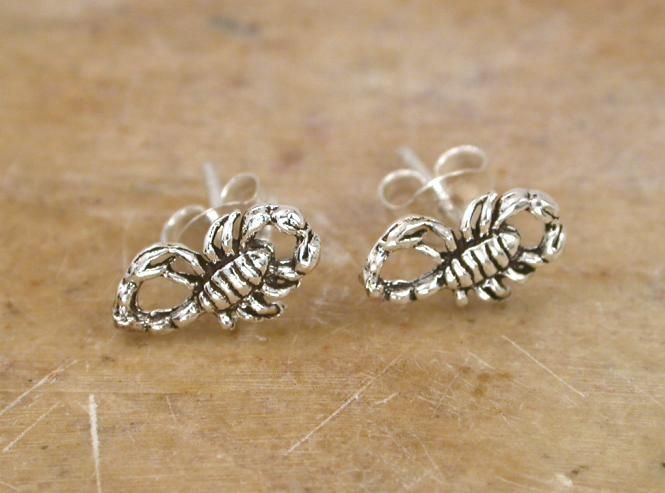 COOL STERLING SILVER SCORPION STUD EARRINGS SCORPIO  