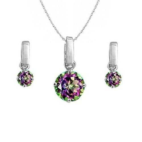   Multi Color Peacock CZ Sterling Silver Pendant Earrings Set 16  