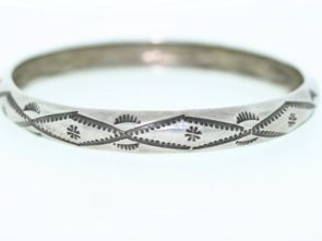 Signed W. Tracy Antique Sterling Silver Navajo Bangle Bracelet  