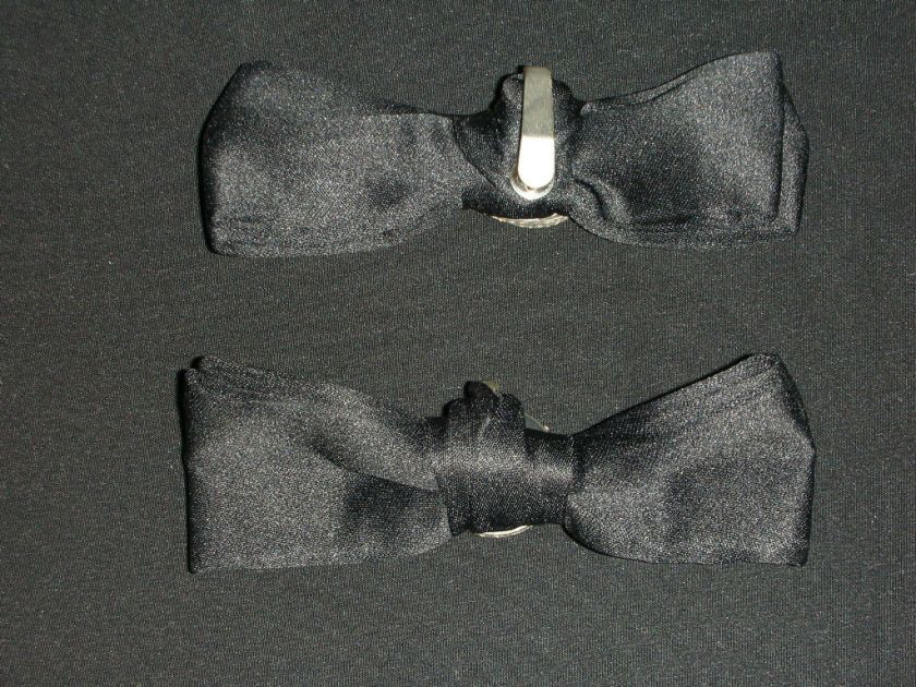 TUXEDO Center clip on Style Black Poly Satin Bow Tie  