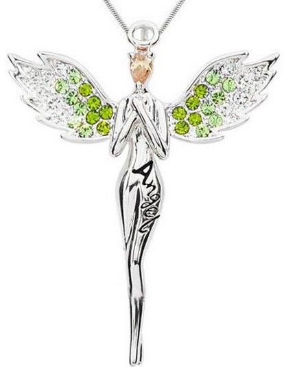   Crystal Guardian Angel Platinum Plated Pendant Necklace 