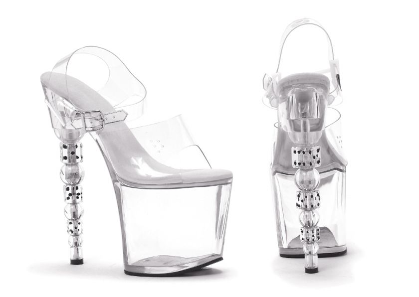 WOMENS VEGAS DICE HEEL HIGH PLATFORM CLEAR SANDALS  