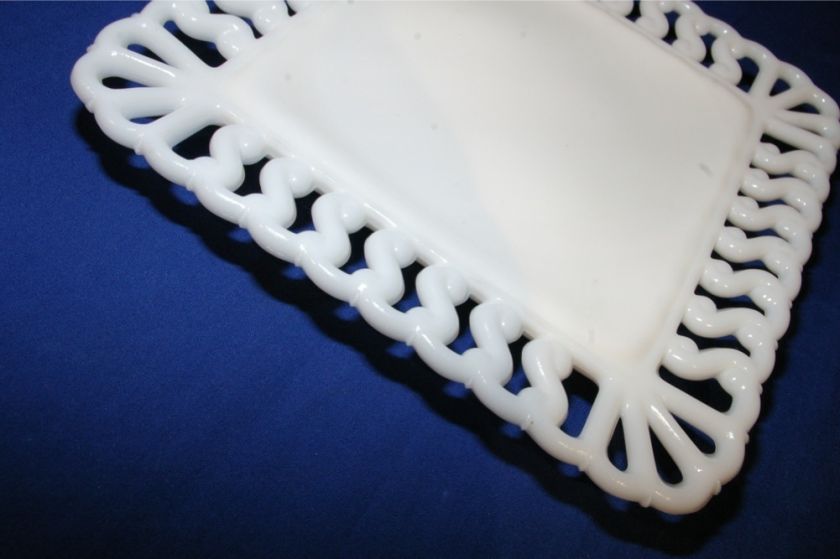 Vtg Westmoreland Glass Square S Lattice Milk Glass Salad Plate 