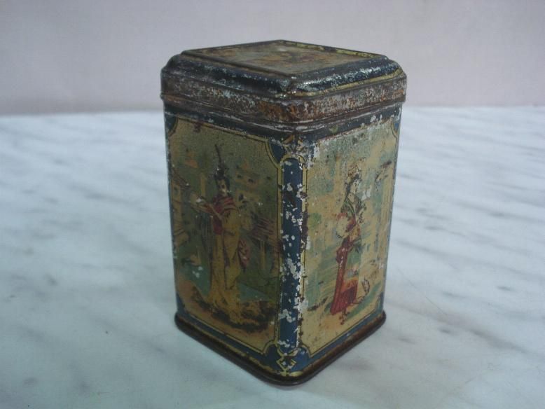 1920s ANTIQUE TEA STORE LITHOGRAPHED TIN BOX  