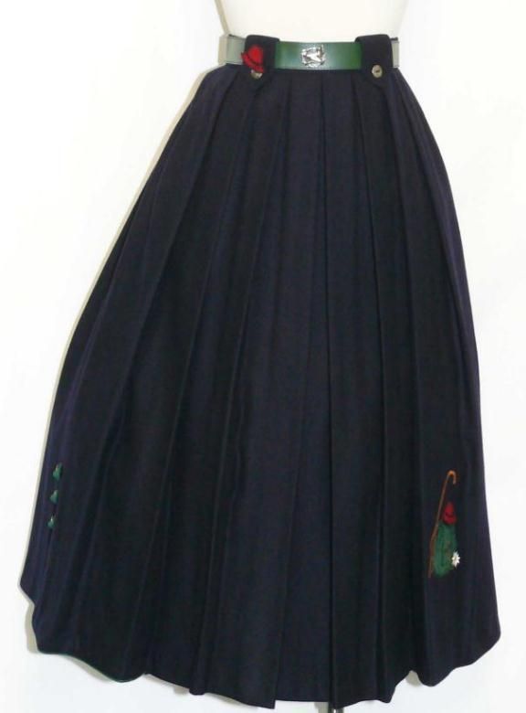 LODEN WOOL ~ BLUE Austria PLEATED Swing SKIRT 36 4 XS  