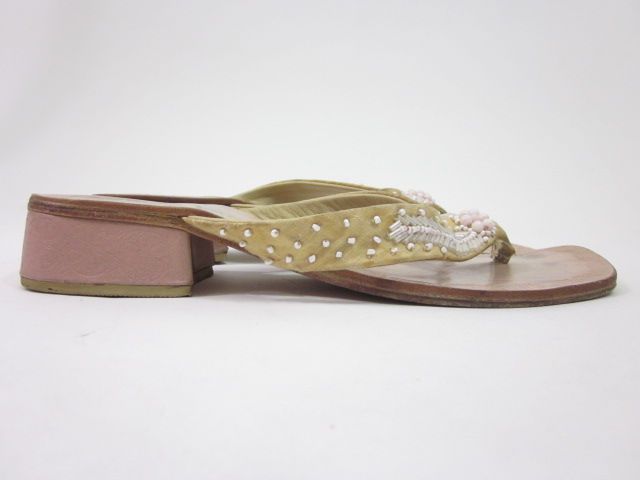 LUCA STEFANI Tan Beaded Square Toe Thongs Sandals Sz 7  