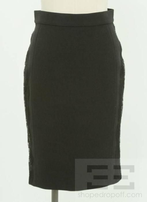 Stella McCartney Black Wool & Lace Insert Pencil Skirt Size 40  