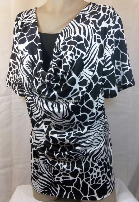 Brittany Black Womens Plus Size Clothing Black White Shirt Top Blouse 