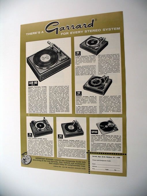 Garrard 60 50 70 40 SP20 Lab 80 Turntable 1966 print Ad  