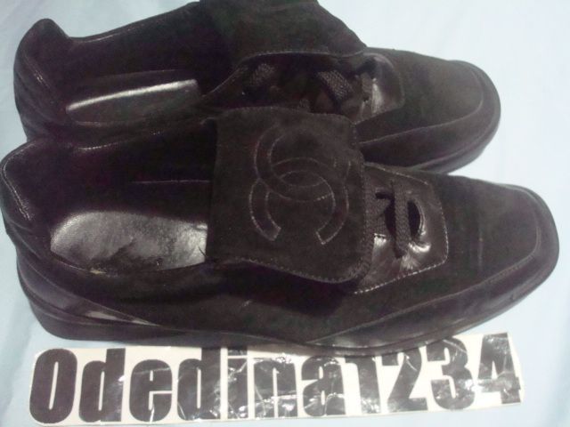 Chanel CC Logo Black Suede/Leather Lace Up Sneakers Size Sz 39, US 8 