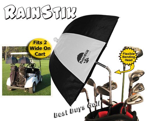 New RainStik Black/White Golf Bag Clubs Umbrella Flexible Shaft Rain 