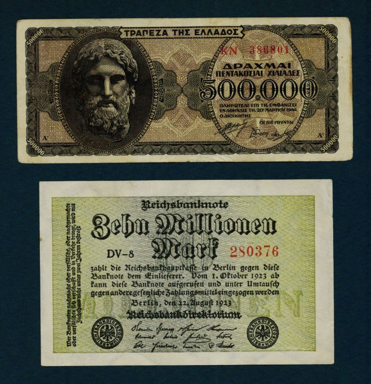 500,000 GREECE DRACHMAI + 10 MILLION GERMAN MARKS NOTES  