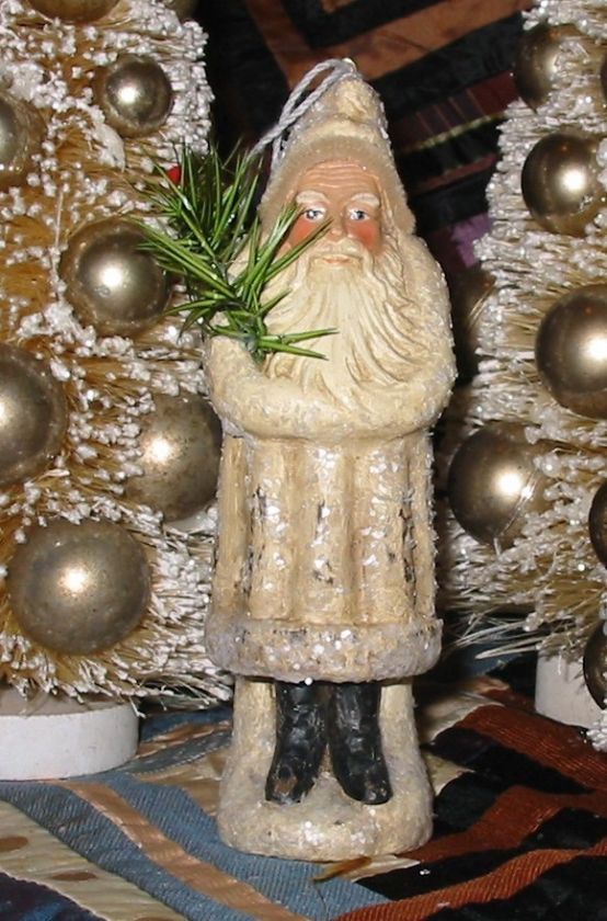 Vintage Style 6 inch Ivory Belsnickle Santa Paper Mache  