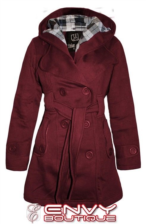 LADIES BELTED BUTTON COAT WOMENS HOOD JACKET TOP 8 14  