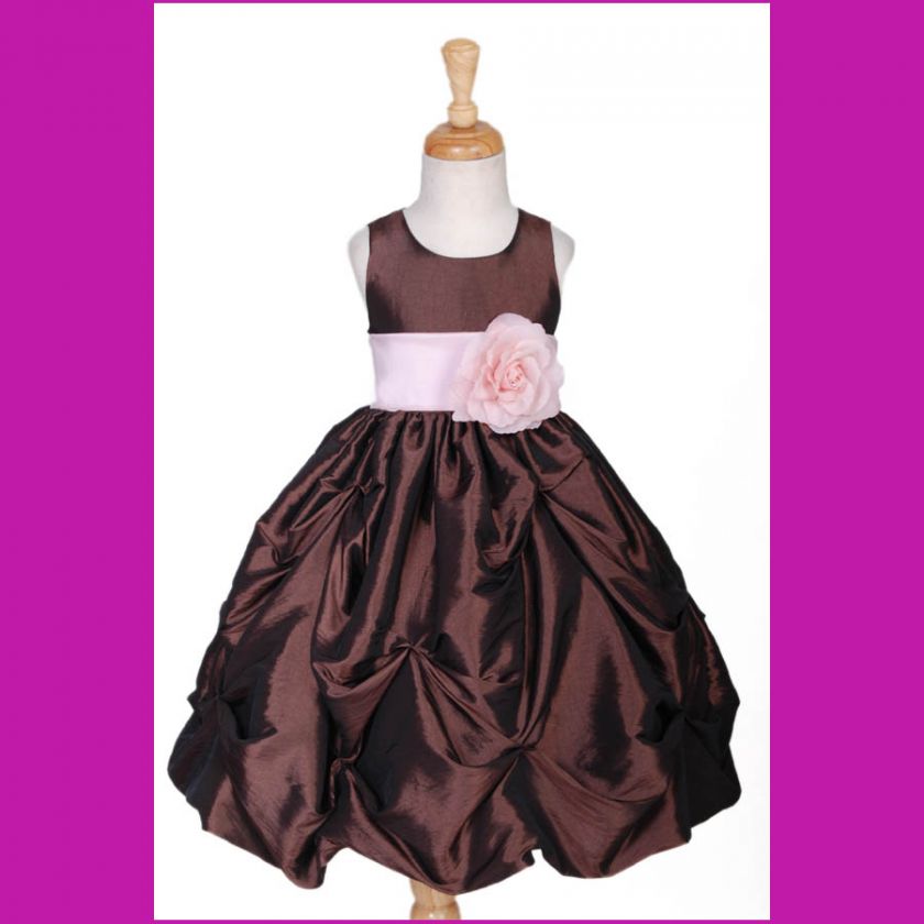 TODDLER PARTY TAFFETA FLOWER GIRL DRESS BROWN PINK 8 10  