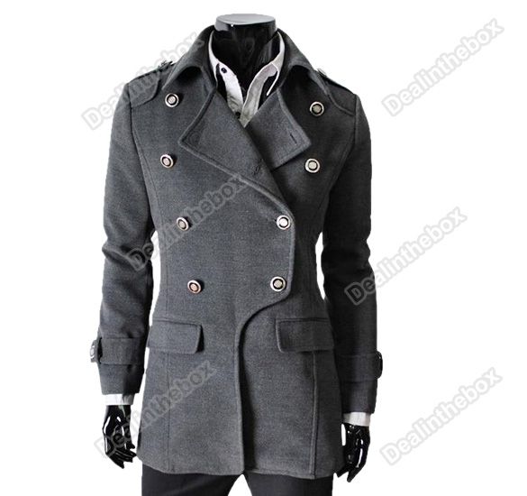 Fashion Mens Style Double breasted Woolen Blends Men Parka coat 3 