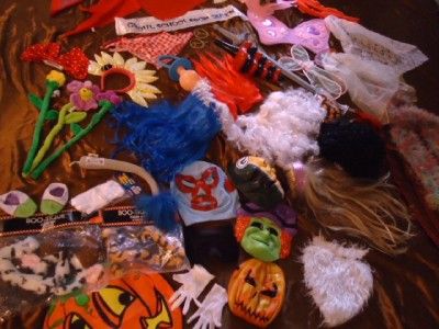 HALLOWEEN PROP COSTUME HUGE LOT WIGS WINGS ACCESSORIES MASKS GLOVES 